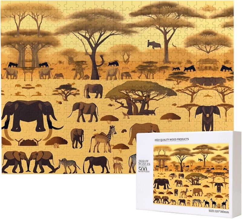 Phayah 500 قطعة لغز حيوانات السافانا الأفريقية للكبار ديكور المنزل - Image 1